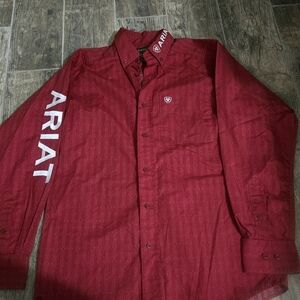 Ariat Men's Red Button-Up Shirt with Logo Sleeve